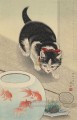chat et bol de poisson rouge 1933 Ohara KOSON poissons